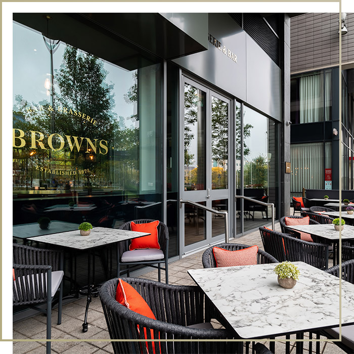 Outdoor restaurant seating at Browns Milton Keynes